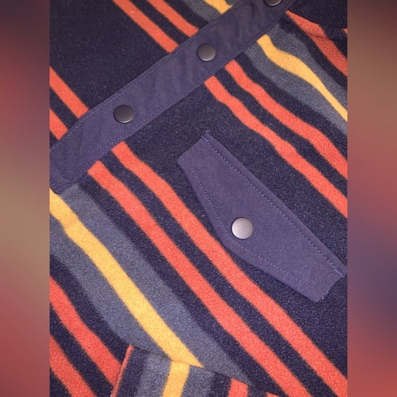 Duluth Trading Co Mens Doubleback Fleece Pullover Sweater Striped Navy Orange XL - Picture 8 of 9